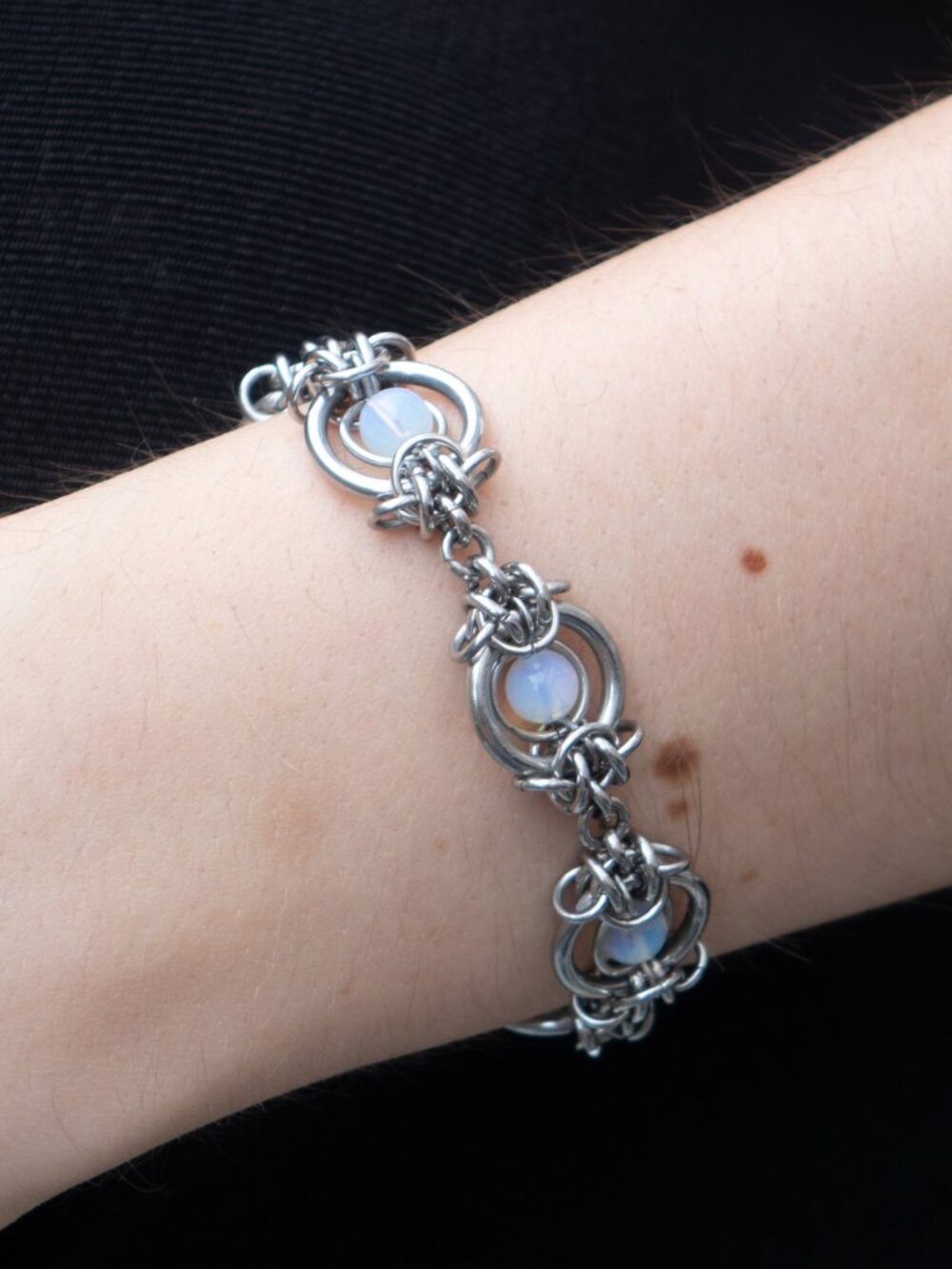Vintage medieval inspired fairy whimsical opalite and silver bracelet